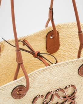 x Paula's Ibiza Anagram Basket Bag in Iraca Palm with Leather Handles