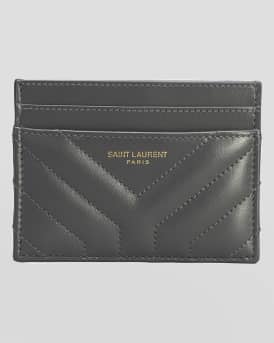 Saint Laurent Grain de Poudre Matelasse Chevron Monogram Credit Card Case New Red