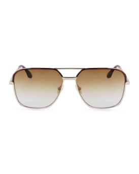 Gradient Metal Navigator Sunglasses w/ Chevron-Trim