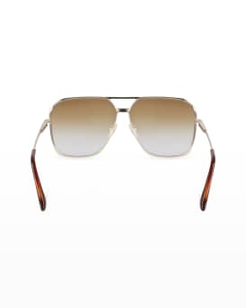 Gradient Metal Navigator Sunglasses w/ Chevron-Trim