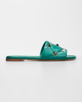 Valentino Garavani Roman Stud Enameled Flat Slide Sandals Neiman