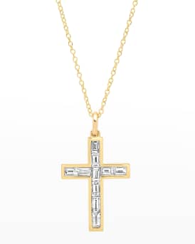 Yellow Gold Baguette Diamond Cross Necklace