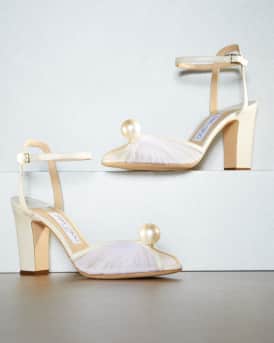 Sacaria Tulle Pearly Ankle-Strap Sandals