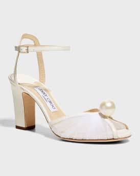 Sacaria Tulle Pearly Ankle-Strap Sandals