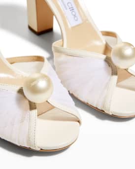 Sacaria Tulle Pearly Ankle-Strap Sandals