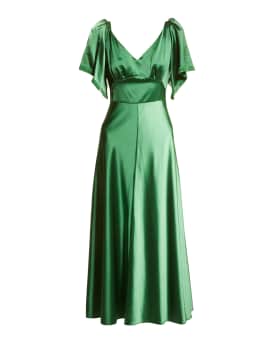 Lela Rose Hammered Satin Flutter Sleeve Midi Dress Neiman Marcus