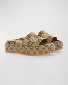 Angelina GG Canvas Flatform Slide Sandals