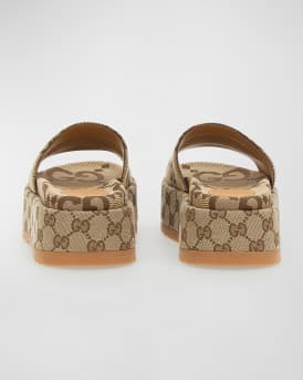 Angelina GG Canvas Flatform Slide Sandals