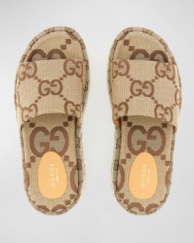 Angelina GG Canvas Flatform Slide Sandals