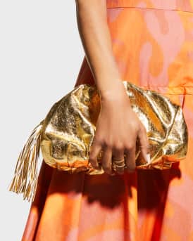 Ruched Metallic Zip Clutch Bag