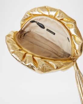 Ruched Metallic Zip Clutch Bag