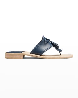 Jacks Leather Tassel Bow Thong Sandals