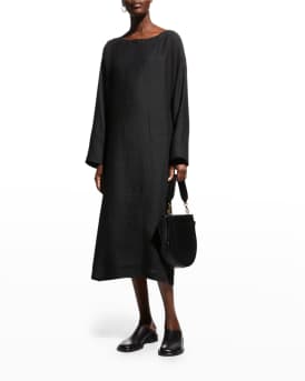 Eskandar Angle-To-Front Side Seam Linen Midi T-Shirt Dress | Neiman Marcus