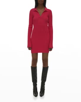 Helmut Lang Ribbed Long-Sleeve Mini Dress | Neiman Marcus