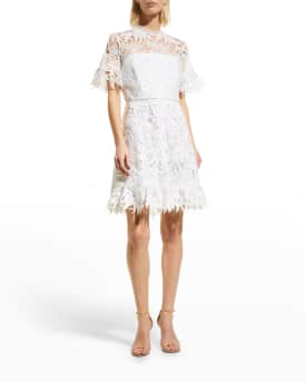 Shoshanna Sora Optic Leaf Lace Dress | Neiman Marcus