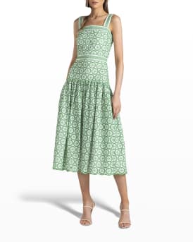 Scalloped eyelet midi dress on sale