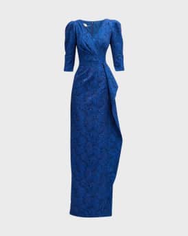Rickie Freeman for Teri Jon Side Drape Stretch Metallic Jacquard