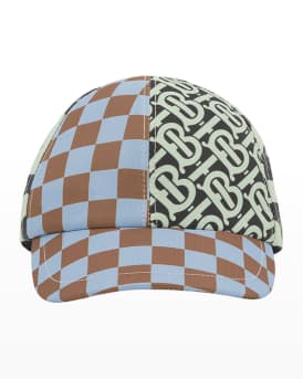 Burberry Kid's Checkerboard TB Monogram Baseball Cap, Size S-M