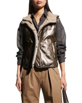 BRUNELLO CUCINELLI Embellished quilted leather hooded down vest