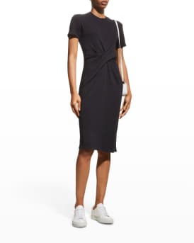 Monrow Supersoft Knee-Length Front Twist Dress | Neiman Marcus