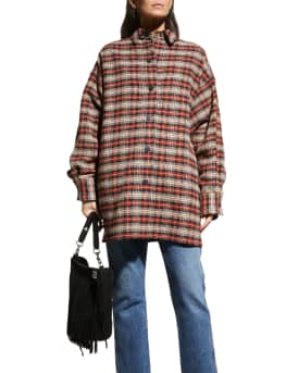 Andersson Bell Plaid Wool Cropped Jacket with Topstitching