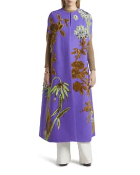Floral Embroidered Cashmere Cape Coat