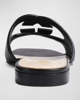 Leather Logo Cutout Flat Sandals