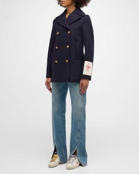 Wool Double-Breasted Button Peacoat