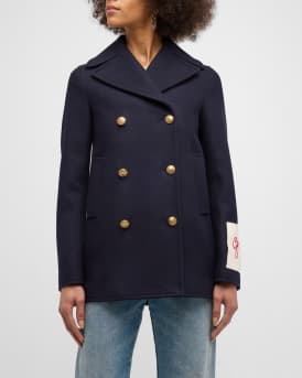 Wool Double-Breasted Button Peacoat
