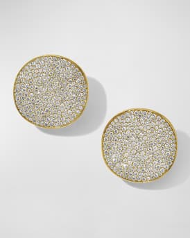 Ippolita 18k Gold Pav Diamond Large Flower Disc Clip Earrings
