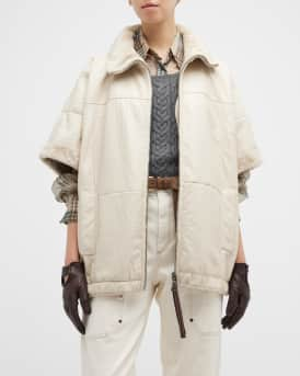 Brunello Cucinelli Shearling Zip-Front Hooded Poncho