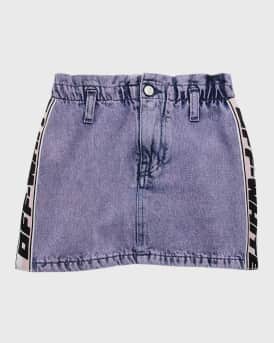 Off-White Girl's Logo-Tape Denim Skirt, Size 4-12 Neiman Marcus