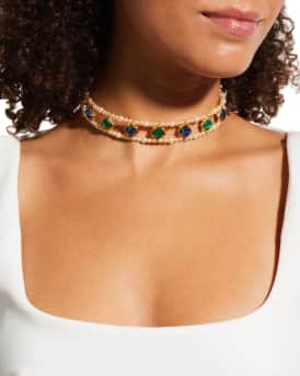 Stone and Pearly Choker Necklace