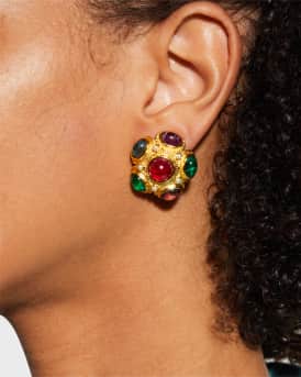 Multi-Stone Gold Clip-On Earrings