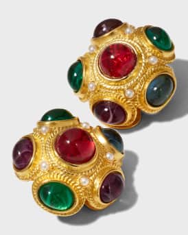 Multi-Stone Gold Clip-On Earrings