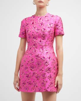 Sequin Embroidered Metallic Floral Jacquard Mini Dress