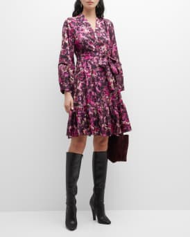 Kobi Halperin Georgie Belted Floral Print Silk Dress Neiman Marcus
