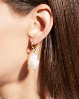 Baroque Pearl Hammered Huggie Earrings