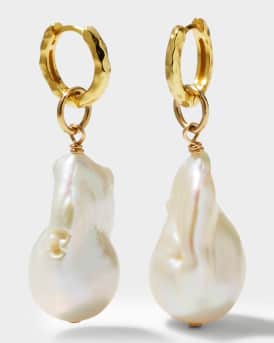 Baroque Pearl Hammered Huggie Earrings