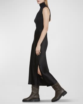 Side-Slit Satin Slip Skirt