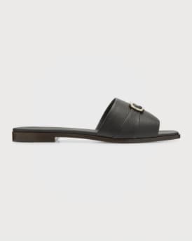 Ferragamo Oria Gancini Leather Flat Sandals