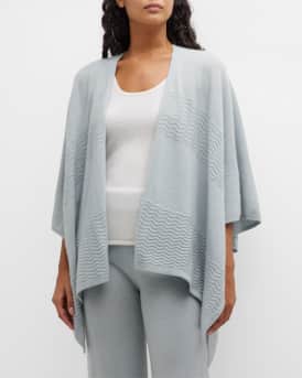 Neiman Marcus Cashmere Collection Pointelle Striped Poncho Neiman Marcus