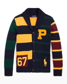 Ralph Lauren Childrenswear Boy s Striped Cotton Letterman Cardigan Size S L Neiman Marcus
