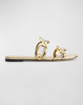 Valentino Garavani Metallic Chain Two Band Flat Sandals Neiman