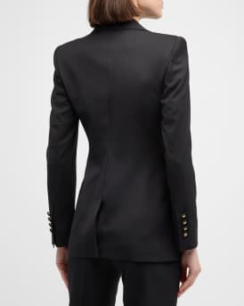 Wool Blazer Jacket w/ Button Detail