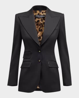 Wool Blazer Jacket w/ Button Detail