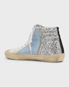 Slide Mid-Top Glitter Leather Sneakers