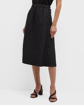 Eileen Fisher Quilted A-Line Silk Midi Skirt