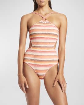 JETS Australia Capri Stripe High-Neck One-Piece Swimsuit