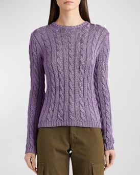 Ralph Lauren Collection Shiny Cable-Knit Fitted Sweater | Neiman